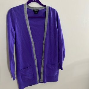 Lord and Taylor 100% cashmere purple and grey sweater button down size small